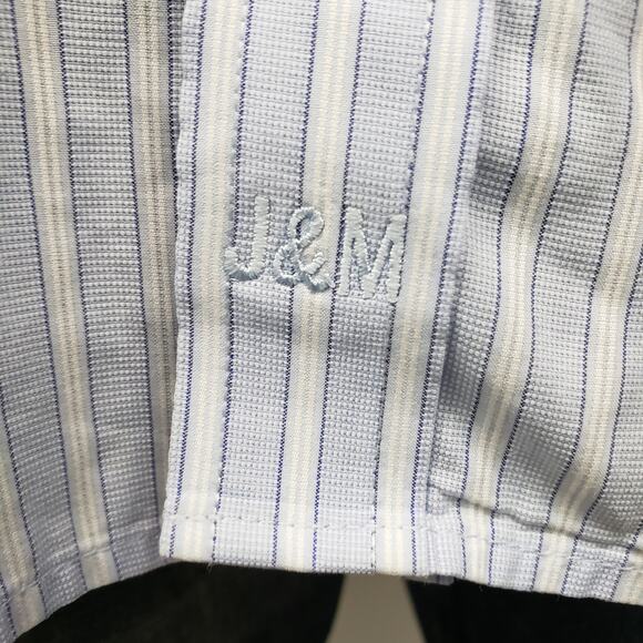 JOHNSTON & MURPHY Dress Shirt XL Contrast Flip Cuff Neck Blue White Striped L/S - Picture 9 of 14